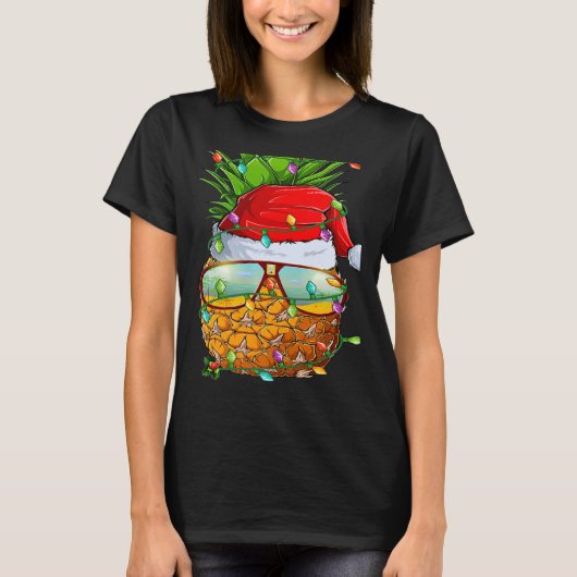 T-shirt Santa Fat Pineapple Glasses Xmas Lights Pineapple (Devant)