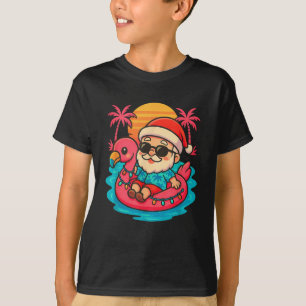 T-shirt Santa Flamant Flotteur Été Plage Joli Noël I