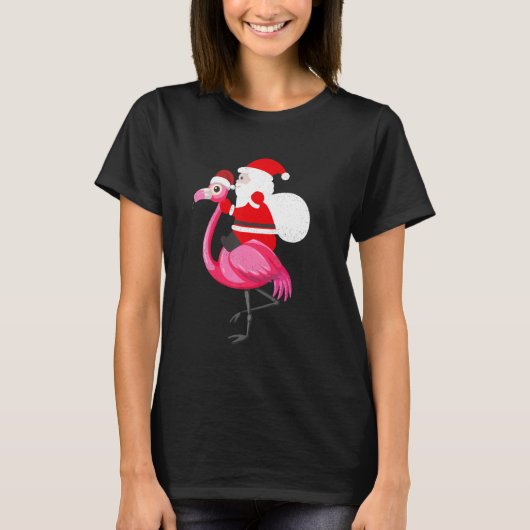 T-shirt Santa Flamingo Floatie Funny Christmas July Summer (Devant)