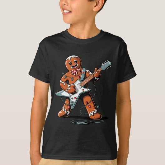 T-shirt Santa Gingerbread Playing Guitar Funny Christmas P (Devant)
