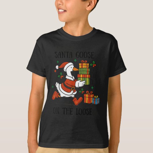 T-shirt Santa Goose On The Loose Merry Goosemas Christmas (Devant)