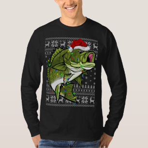 T-shirt Santa Hat Bass Poisson Xmas Éclairage Laid Basse C