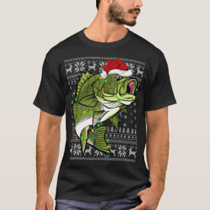 T-shirt Santa Hat Bass Poisson Xmas Éclairage Laid Basse C
