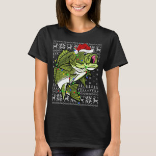 T-shirt Santa Hat Bass Poisson Xmas Éclairage Laid Basse C