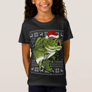 T-Shirt Santa Hat Bass Poisson Xmas Éclairage Laid Basse C