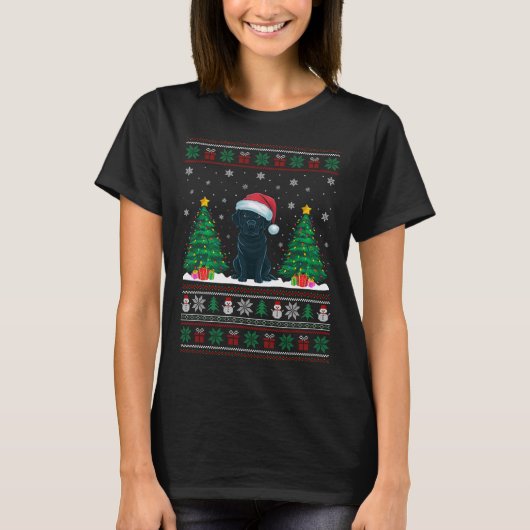 T-shirt Santa Hat Black Labrador Chien Xmas L'arbre s'illu (Devant)