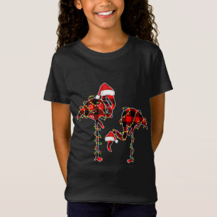 T-Shirt Santa Hat Buffalo Plaid Flamant rose lumières de N