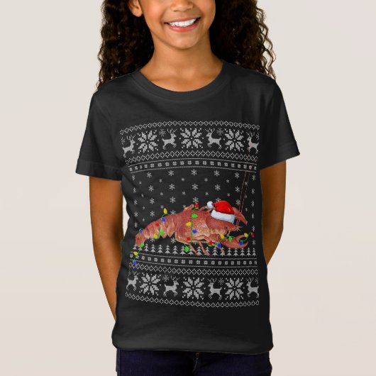 T-Shirt Santa Hat Crawfish Xmas Lighting Ugly Crawfish Chr (Devant)