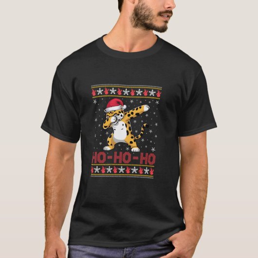 T-shirt Santa Hat Dabbing Jaguar Ho Ho Ho Funny Ugly Chris (Devant)