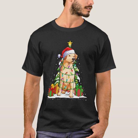 T-shirt Santa Hat Fairy Lights Arbre de Noël Golden Retri (Devant)