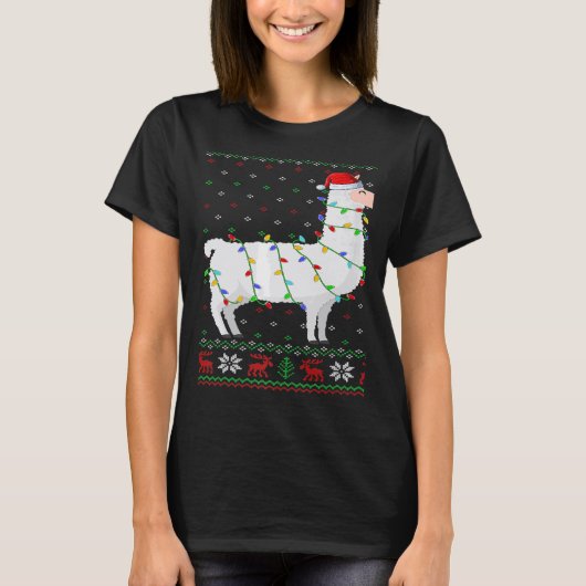 T-shirt Santa Hat Llama Xmas Lights Ugly Llama Christmas (Devant)