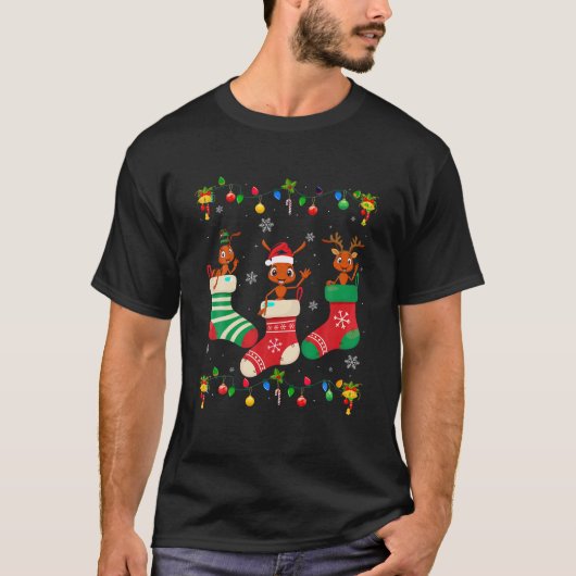T-shirt Santa Hat Noël Lumière drôle Trois fourmi à Noël (Devant)