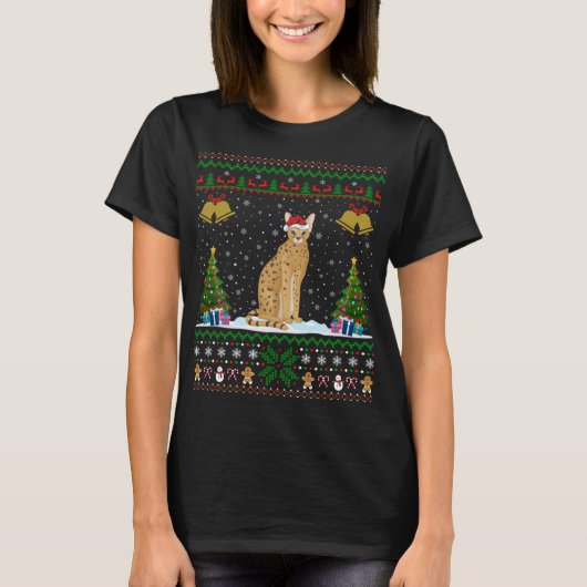 T-shirt Santa Hat Serval Éclairage Noël Serval Laide (Devant)