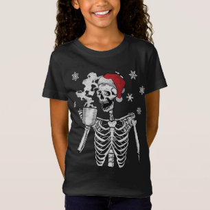 T-Shirt Santa Hat Squelette Souriant Crâne Boire Café C