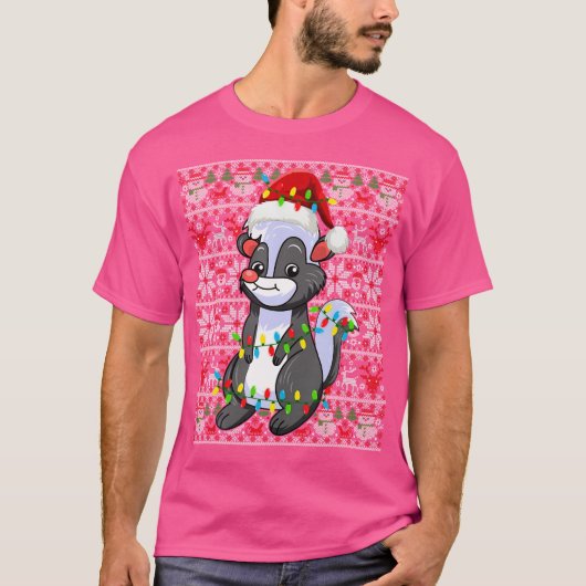 T-shirt Santa Hat Ugly Christmas Light Skunk (Devant)