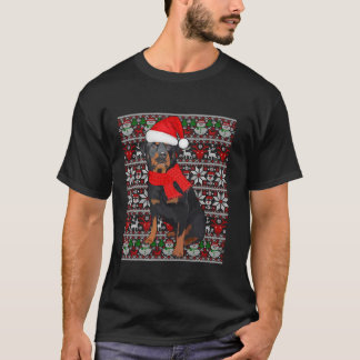 T-shirt Santa Hat Ugly Christmas Rottweiler Amoureux de le