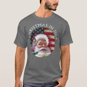 T-shirt Santa Hat USA Drapeau Fête d'été Drôle Noël en