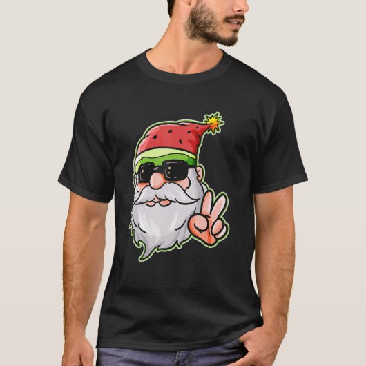 T-shirt Santa Hat Watermelon Victory Signal Sunglass Chris (Devant)