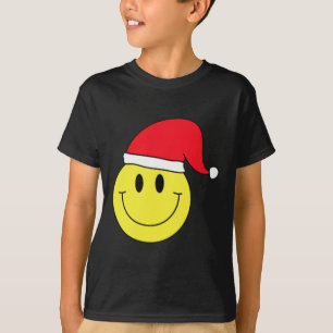 T-shirt Santa Hat Yellow Smile Face Chemise Noël hiver
