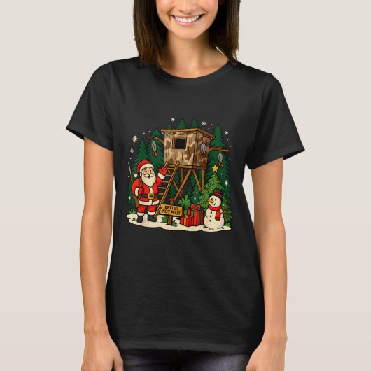 T-shirt Santa Hunting Cabin Funny Christmas Better Not Ut  (Devant)
