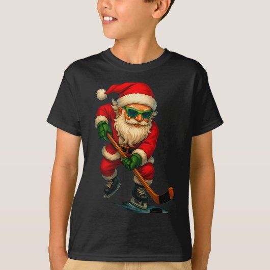T-shirt Santa Ice Hockey Player Christmas Xmas Boys Men Bo (Devant)