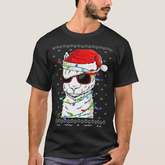 T-shirt Santa Llama Christmas Lights Ugly Llama Xmas (Devant)
