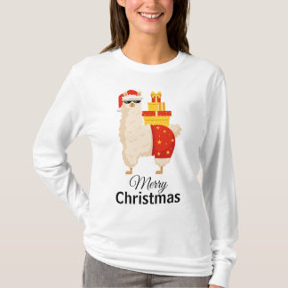 T-shirt Santa Llama Disco Cool Drôle Minimaliste Noël