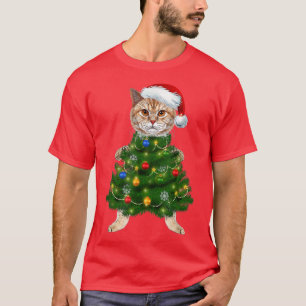T-shirt Santa Maine Coon Cat Christmas Tree Light Funny Xm