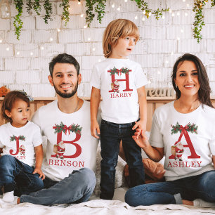 T-shirt Santa Monogrammé et Nom Famille Assortis