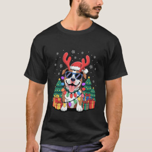 T-shirt Santa Pitbull Noël Renne Cerf Bois de Noël Fêtes