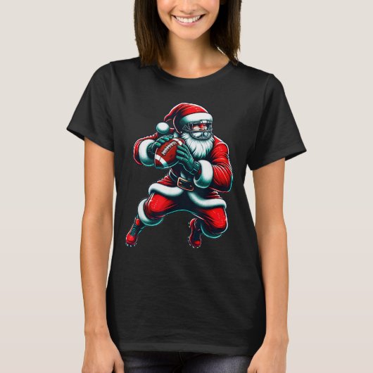 T-shirt Santa Playing American Football Christmas Women Me (Devant)