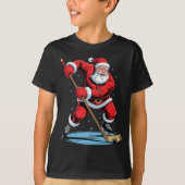 T-shirt Santa Playing Hockey Funny Holiday Christmas Xmas (Devant)