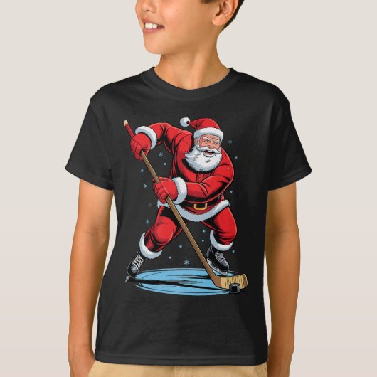T-shirt Santa Playing Hockey Funny Holiday Christmas Xmas (Devant)