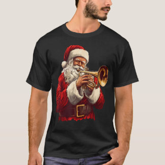 T-shirt Santa Playing Trumpet Funny Trumpeter Xmas Christm