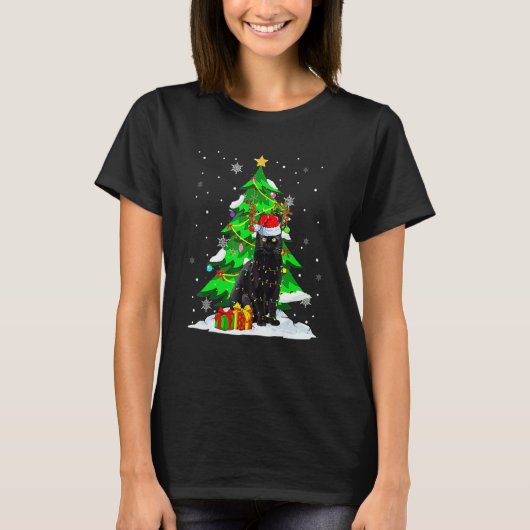 T-shirt Santa Reindeer Black Cat Xmas Tree Lights Christma (Devant)