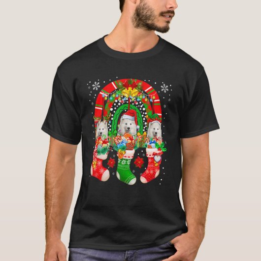 T-shirt Santa Reindeer Elf Samoyed Dogs (Devant)