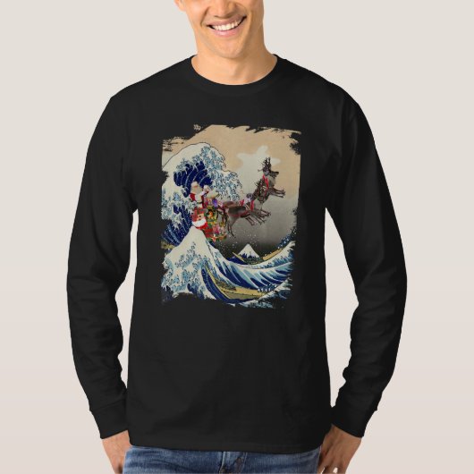 T-shirt Santa Reindeer Over Great Wave Christmas (Devant)