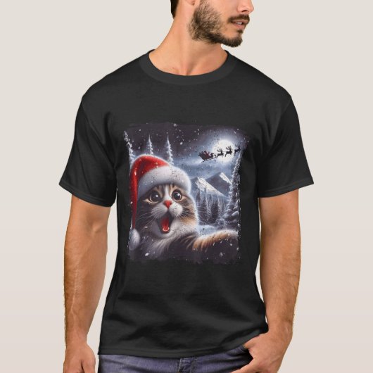 T-shirt Santa Reindeer Selfie Cat Funny Christmas Tee (Devant)