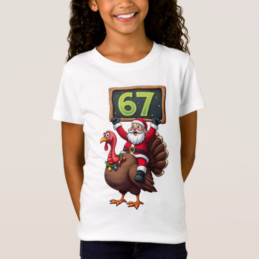 T-Shirt 🎅🦃 Santa Riding a Turkey with Number 67 Funny (Devant)
