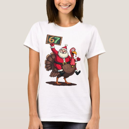 T-shirt 🎅🦃 Santa Riding a Turkey with Number 67 Funny (Devant)