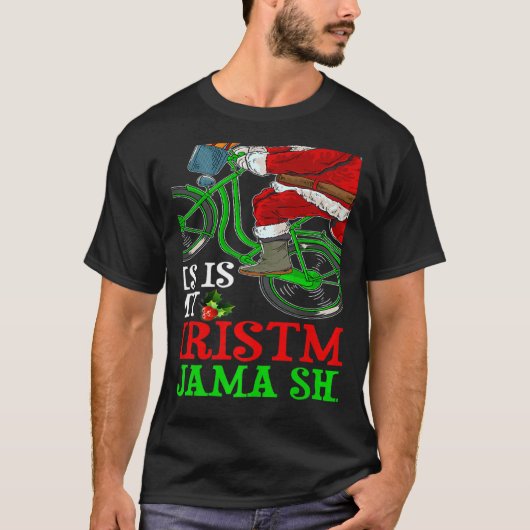 T-shirt Santa Riding Bicycle Cycling This Is My Christmas  (Devant)