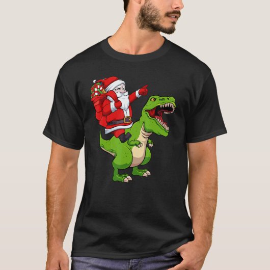 T-shirt Santa Riding Dinosaur Christmas Pajama Cool Rex X  (Devant)