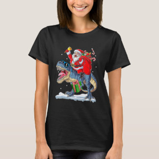 T-shirt Santa Riding Dinosaur Rex Christmas Xmas Boys Kid