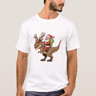 T-shirt Santa Riding Dinosaur T-Rex