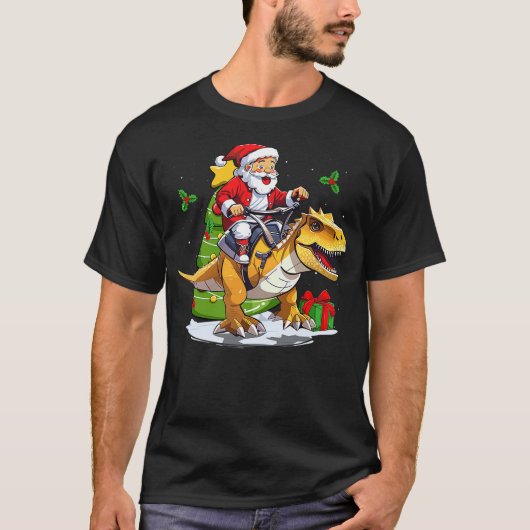 T-shirt Santa Riding Dinosaur T-Rex Christmas Dinosaurs (Devant)