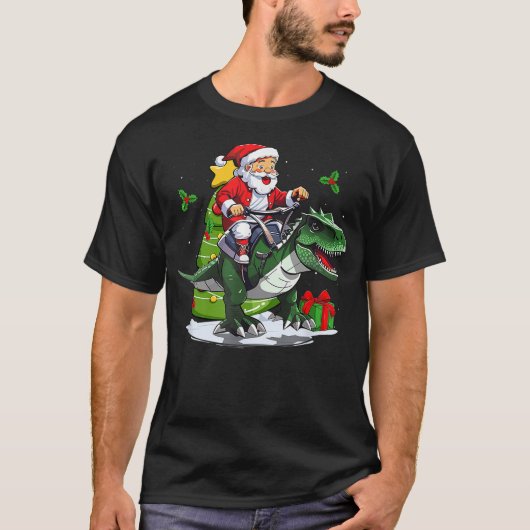 T-shirt Santa Riding Dinosaur T-Rex Christmas Dinosaurs (2 (Devant)