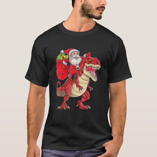 T-shirt Santa Riding Dinosaur T Rex Christmas Tee (Devant)