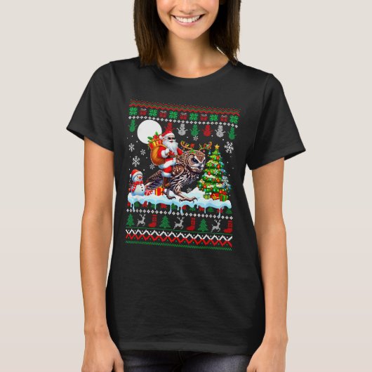 T-shirt Santa Riding Reindeer Owl Sweater Xmas Tree Snowma (Devant)