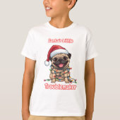 T-shirt Santa’s Little Troublemaker – Funny Christmas Pug (Devant)