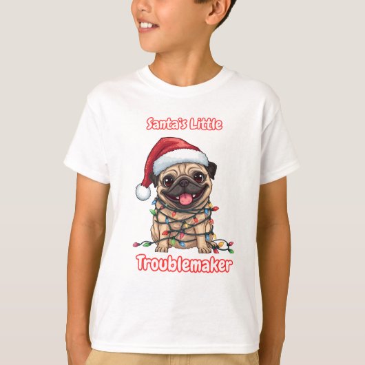 T-shirt Santa’s Little Troublemaker – Funny Christmas Pug (Devant)